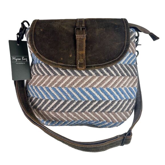 Myra Bag Winner Small Distressed Brown Canvas Leather Western Boho Crossbody NEW - Picture 1 of 16